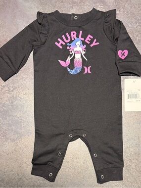 Hurley Mermaid Romper 3M Black NWT Ruffle Sleeve One Piece Baby Girl